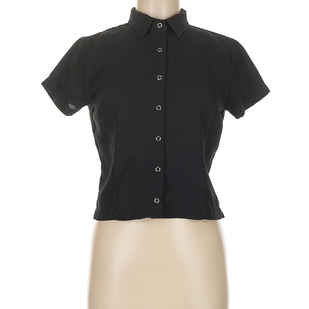 Fitted black short sleeve button down